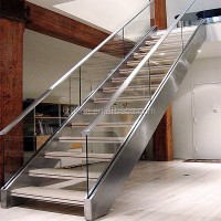 Luxury Straight Staircase High Quality Modern Design Steel Structure Timber Stair